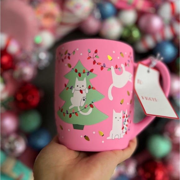 ✨NEW🐱Peppermint and Pine Soft Touch Pink Christmas Tree and Cat Mug🎄 - Picture 3 of 8